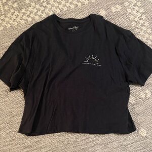 Universal Thread Black Cropped Tee with White Sunrise Embroidery